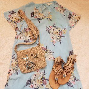 Miami sleeveless blue floral dress/ruffled back